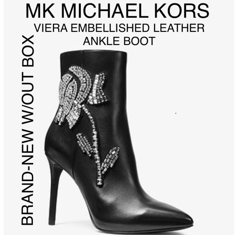 MICHAEL KORS VIERA EMBELLISHED LEATHER ANKLE BOOTS New W/out Box